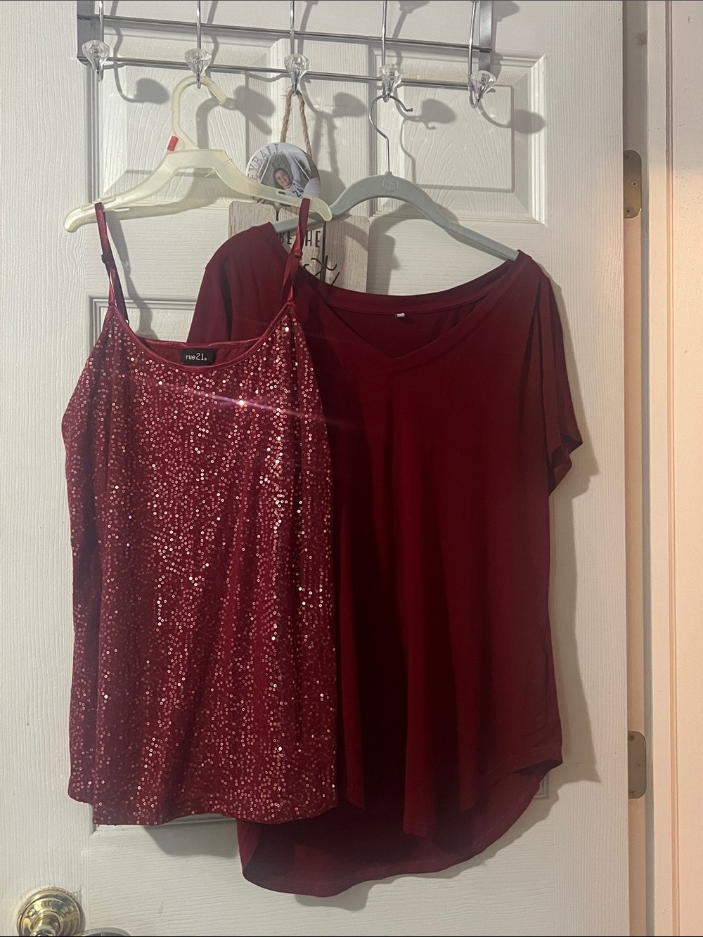 Rue21 Burgundy Sequin Cami with Burgundy V-Neck Short Sleeve Top